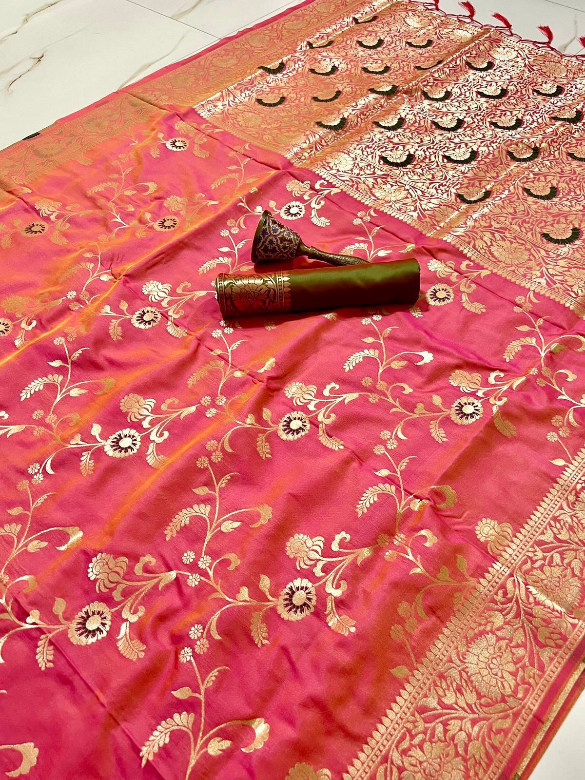 Traditional Pure Heavy Silk Zari With Heavy Minakari Weaving Work Saree