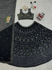 Adorable Black Georgette Sequence With Thread Work Designer Lehenga Choli