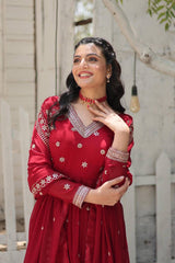 Stunning Red Colour Embroidery Work Gown