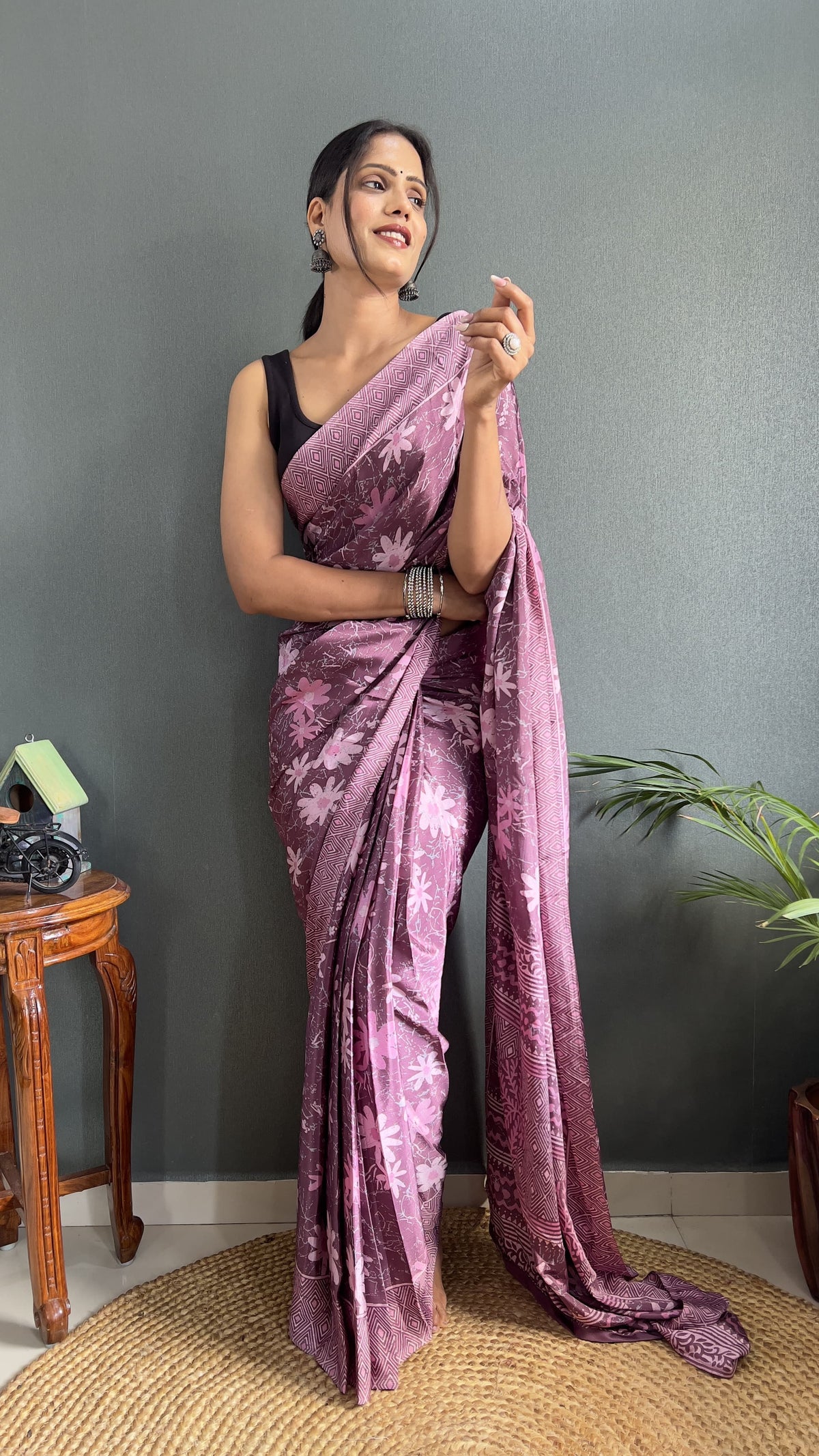 Turkey Crape Silk With Beautiful Designer Printed Ready To Wear 1 Min Saree