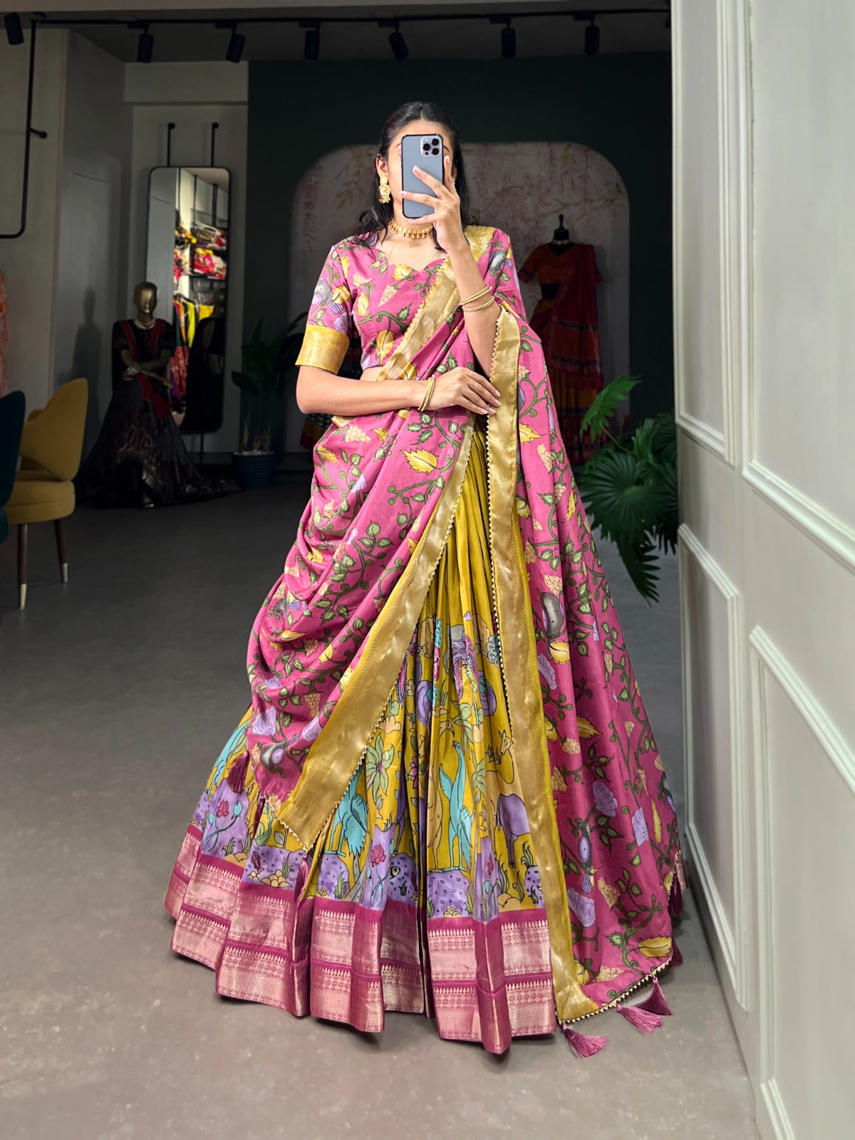 Beautiful Traditional  Kalamkari Dola Silk Charming Lehenga Choli