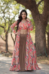 Beautiful Stylish Georgette Lehenga With Crush Pleating & Shrug