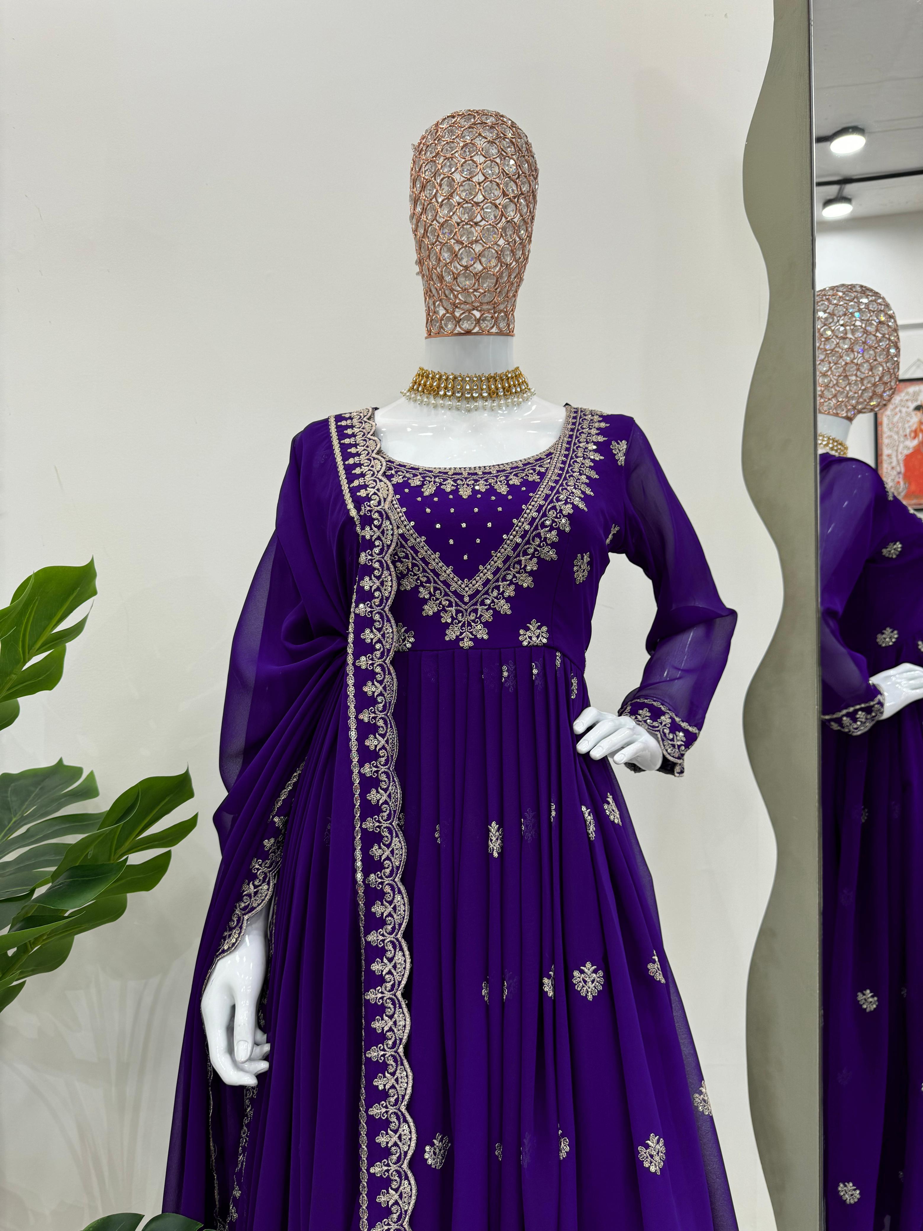 Partywear Stylish Purple Designer Gown