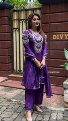 Partywear Purple Chinon Silk Sequence & Thready Work Salwar Suit