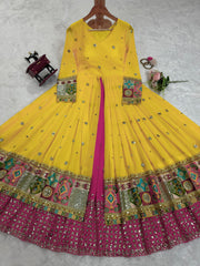 Multi Color Thread & Sequence Work Lehenga Choli With Long Shrug