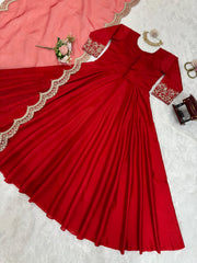 Partywear Red Tapeta Silk Gown