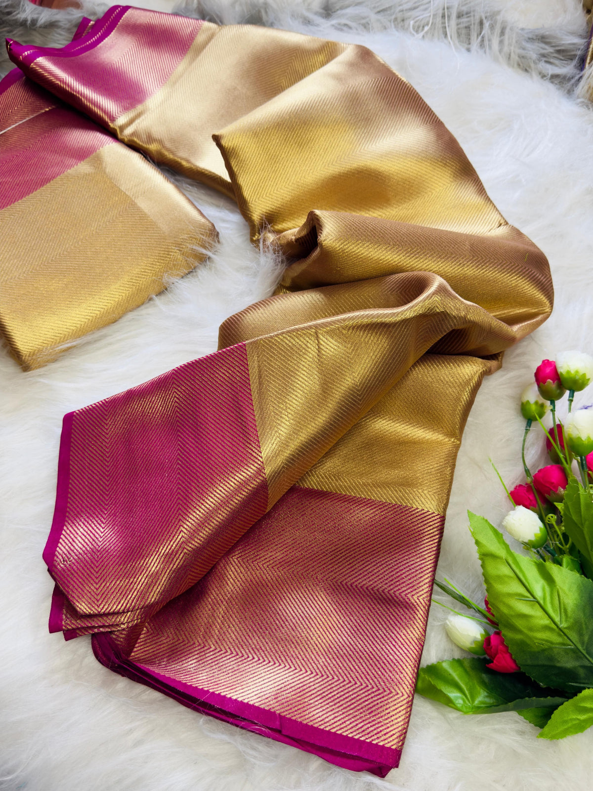 Beautiful Banarasi Hand-loom Golden Tissue Zari Silk Saree