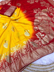 Beautiful Dola Silk With Hand Dyeing Saree