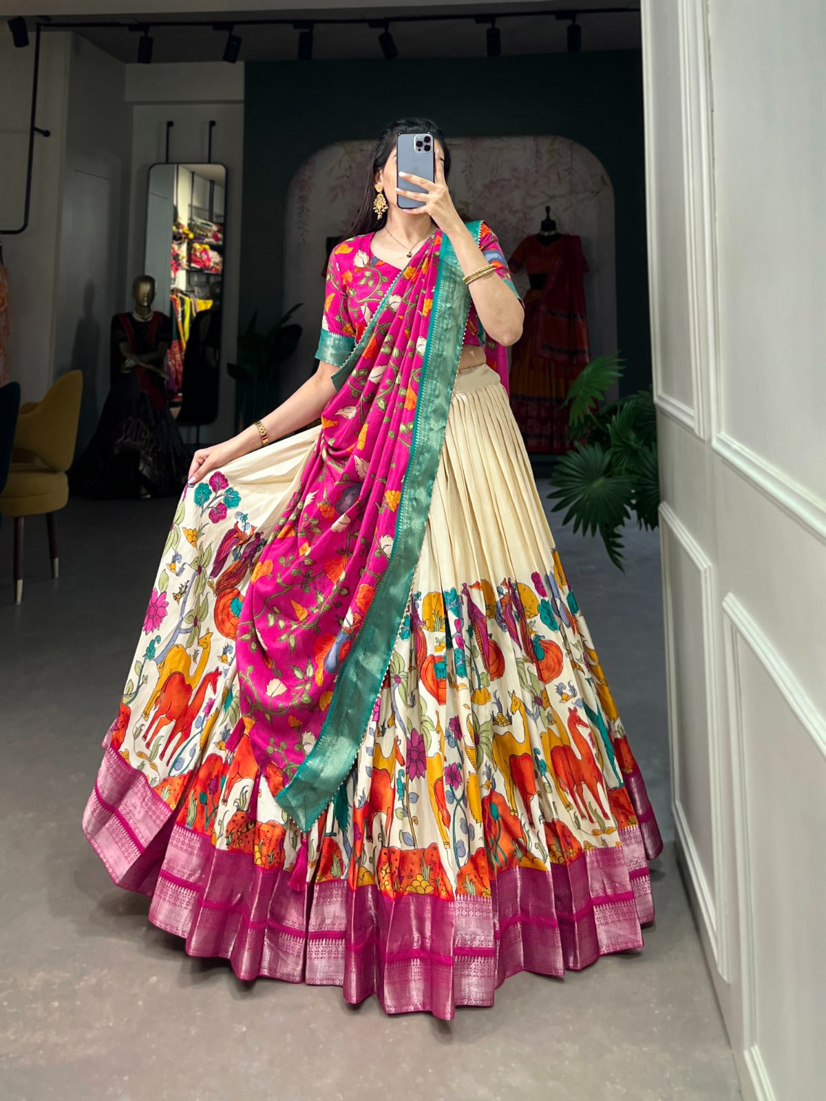 Beautiful Traditional  Kalamkari Dola Silk Charming Lehenga Choli