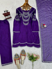 Partywear Purple Chinon Silk Sequence & Thready Work Salwar Suit