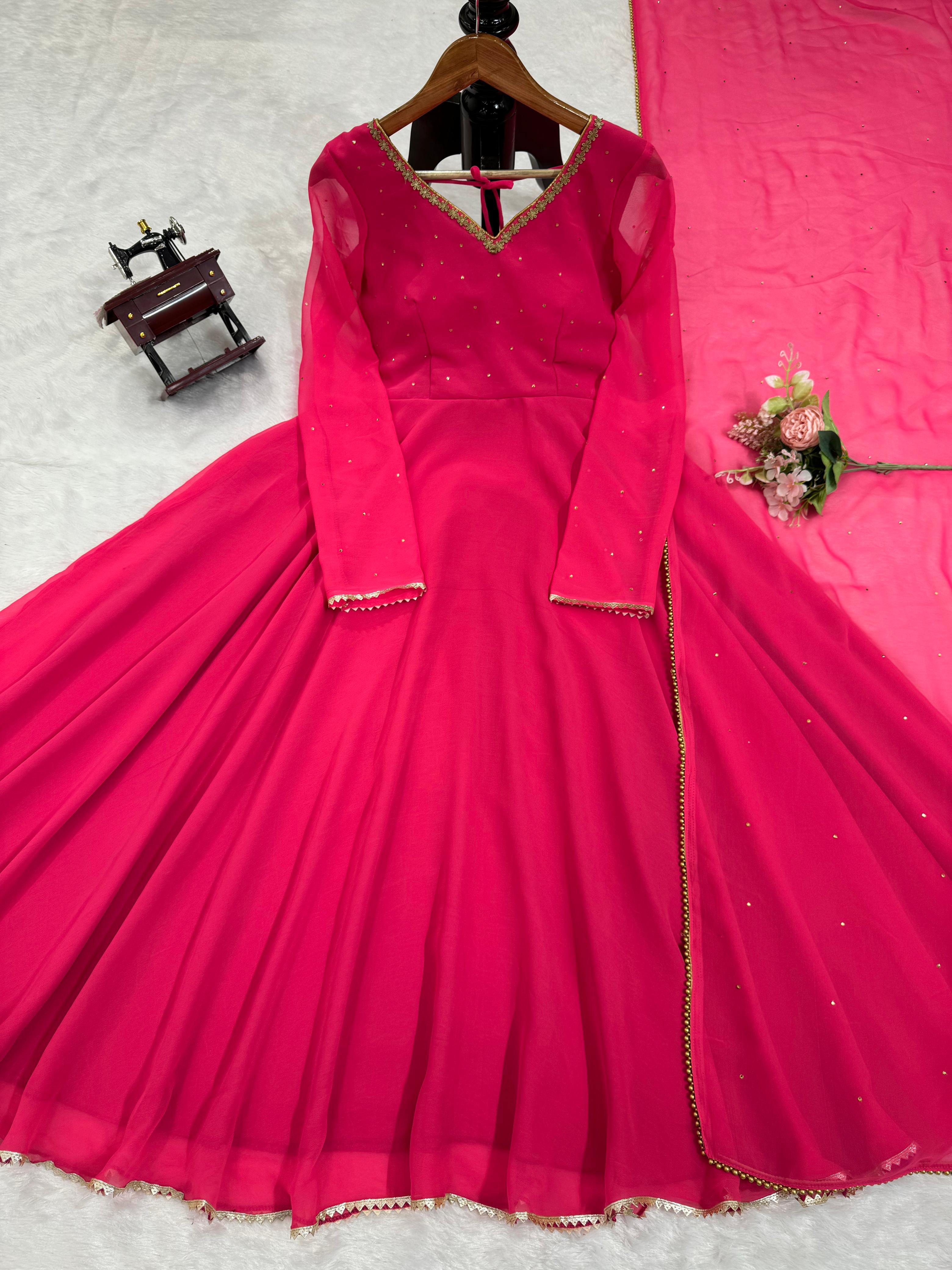 Pink Elegant Beautiful Designer Georgette Gown