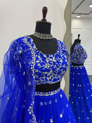 Perfect Royal Blue Georgette Thread With Sequence Work Lehenga Choli