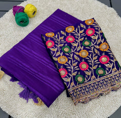 Trending Berry Chiffon Pattern With Beautiful Tussles Saree