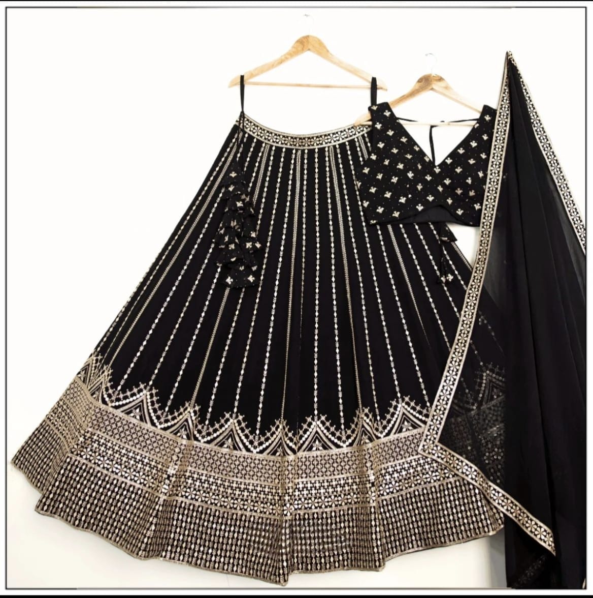 Blockbuster Black Georgette Thread With Sequence Work Lehenga Choli