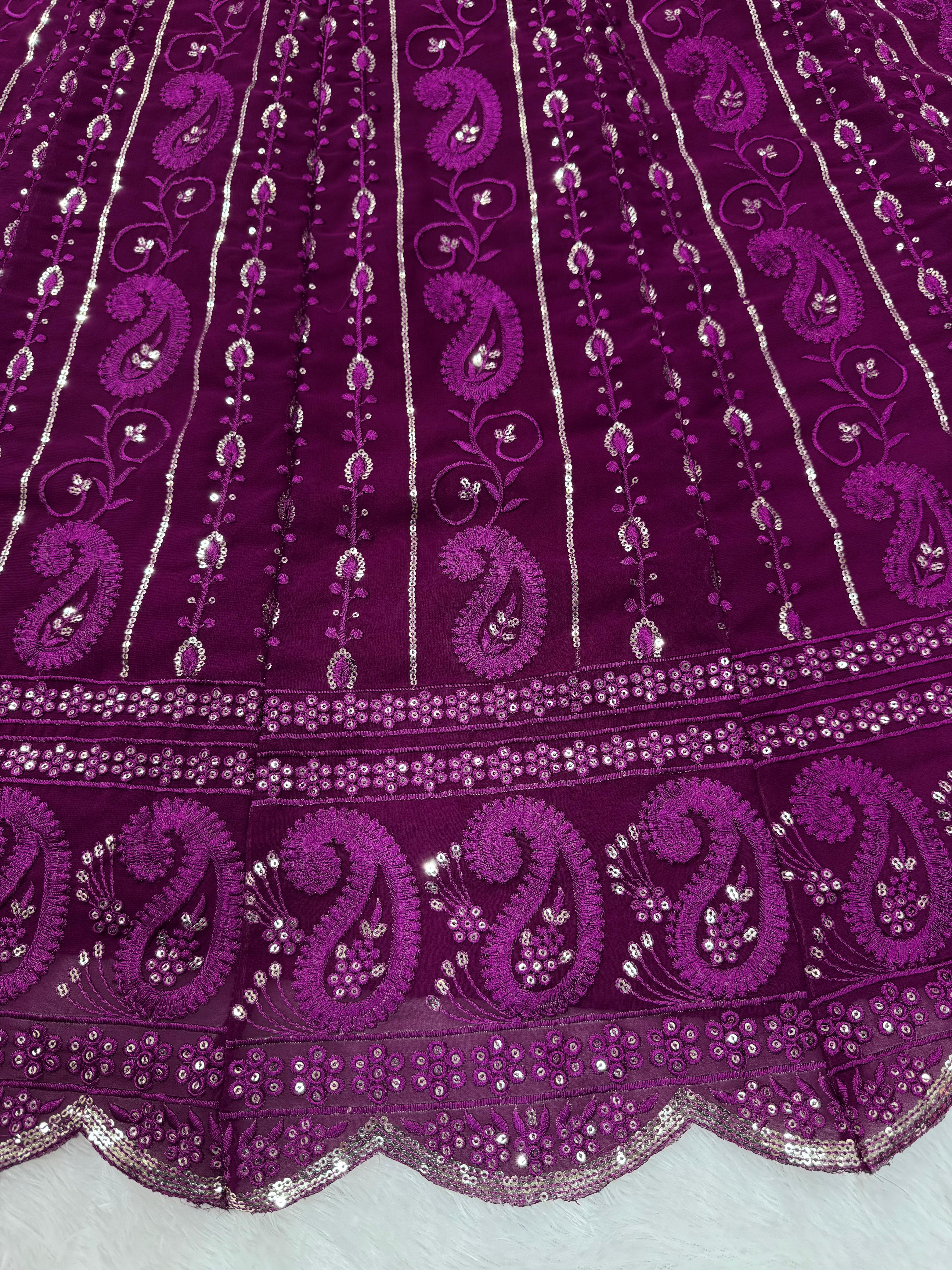 Party-wear Purple Georgette Thread With Sequence Work Lehenga Choli