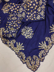 Stunning Blue Diamond Chinon Silk Saree