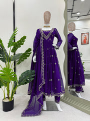 Partywear Stylish Purple Designer Gown