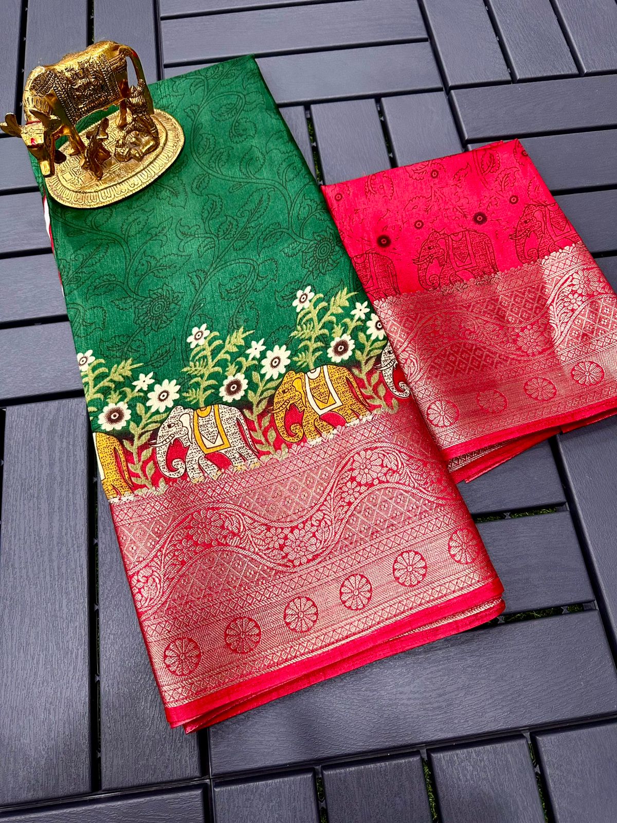 Traditional Pure Mashru Silk With Beautiful Elephant Design With Multi Printed Saree