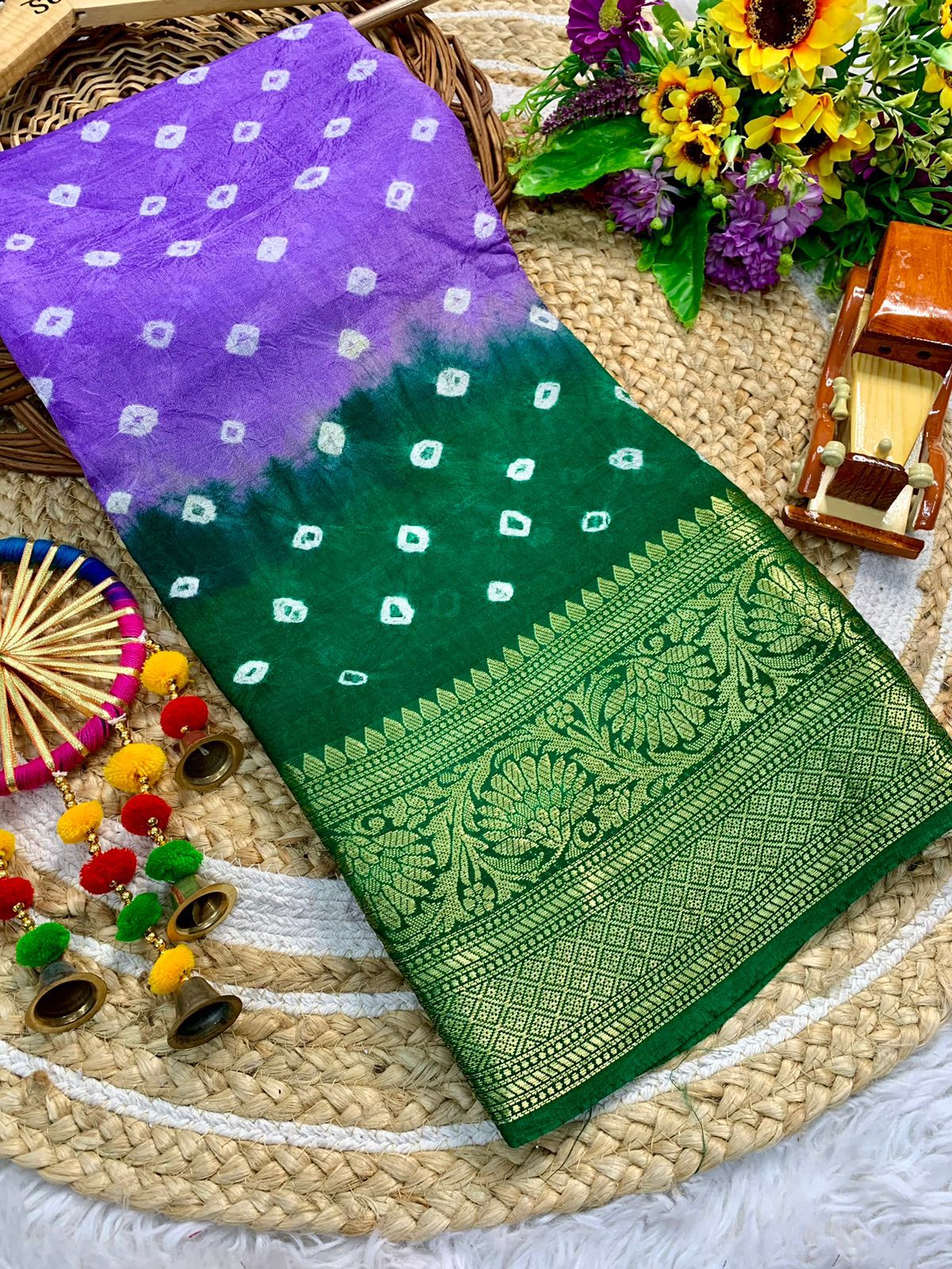 Beautiful Cotton Silk Kanjivaram Bandhani Saree