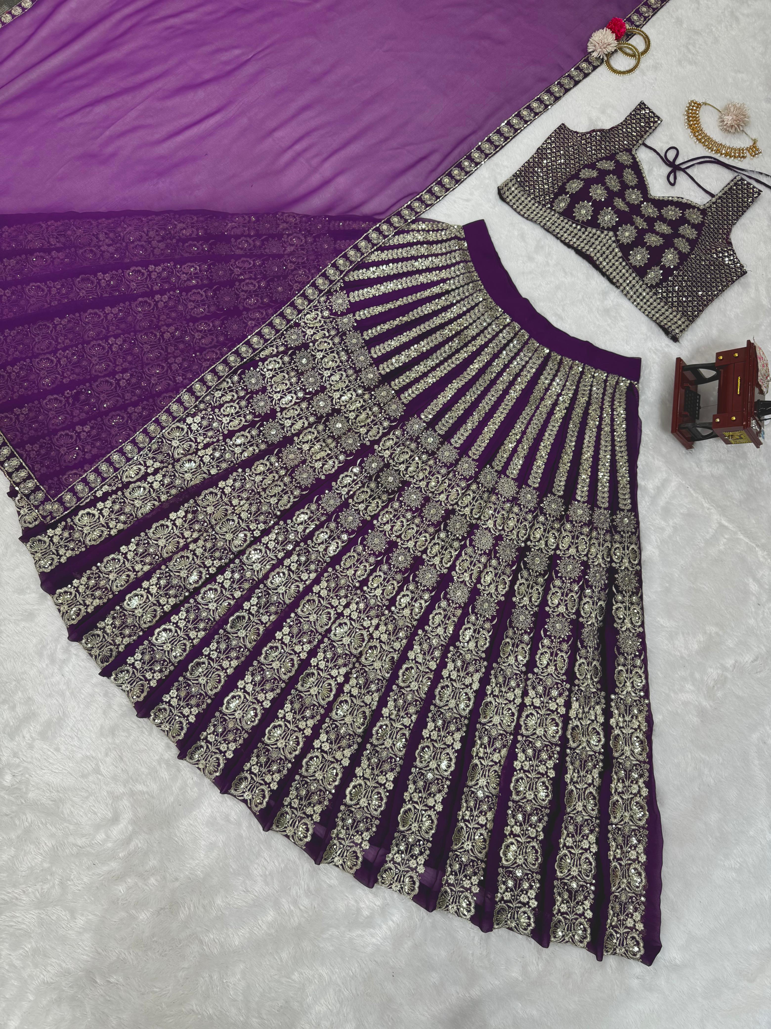 Shining Purple Partywear Sequence With Thread Work Designer Lehenga Choli