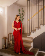 Stunning Red Sequence Embroidery Work Saree