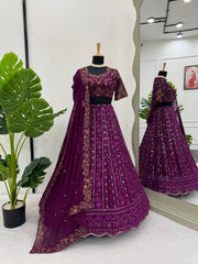 Party-wear Purple Georgette Thread With Sequence Work Lehenga Choli