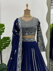 Partywear Stylish Blue Georgette Thread & Sequence Work Lehenga Choli