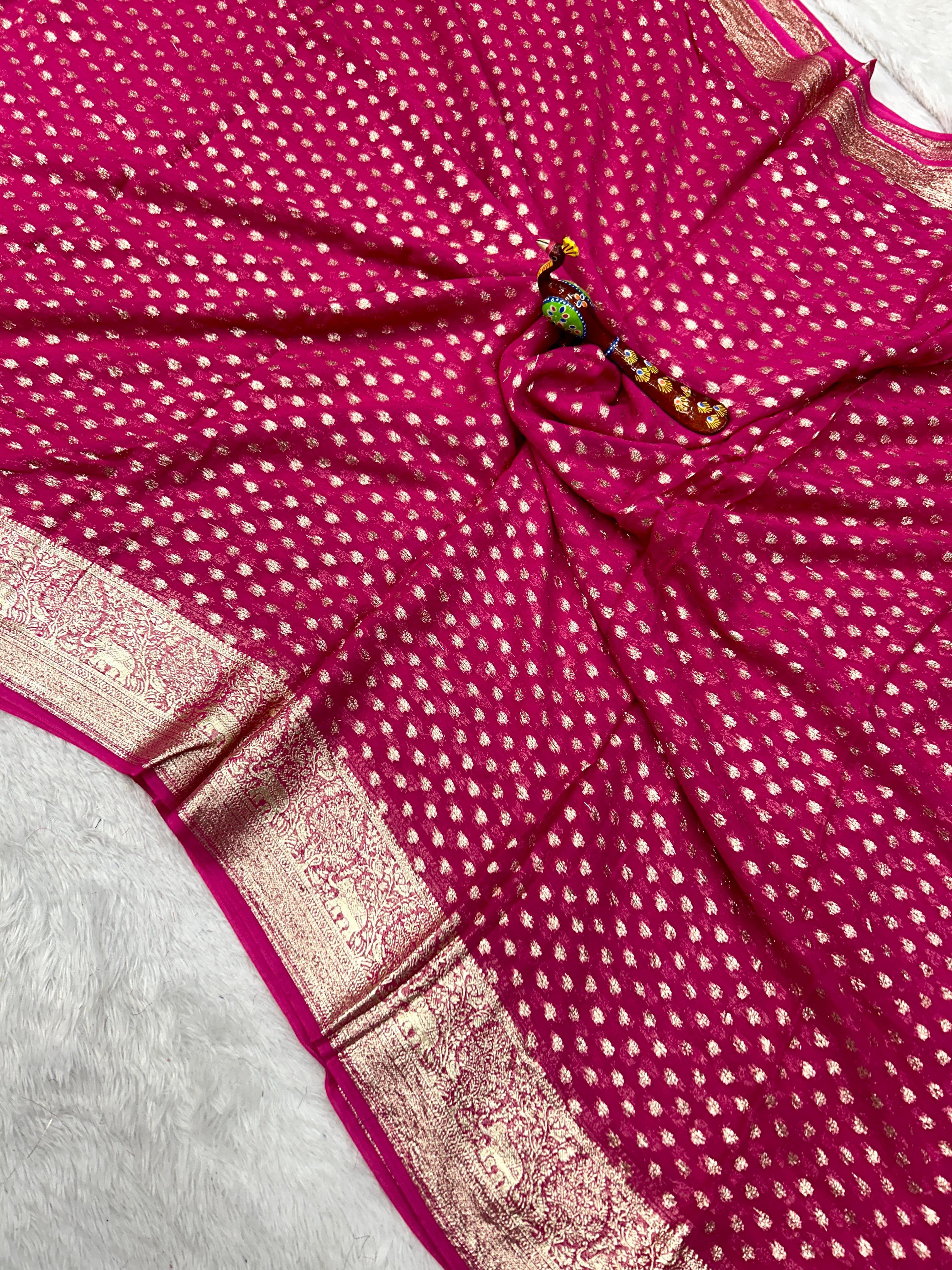 Beautiful Pure Viscose With Fancy Zari Weaving Georgette Saree