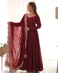 Awesome Maroon Beautiful Ready To Wear Anarkali Gown