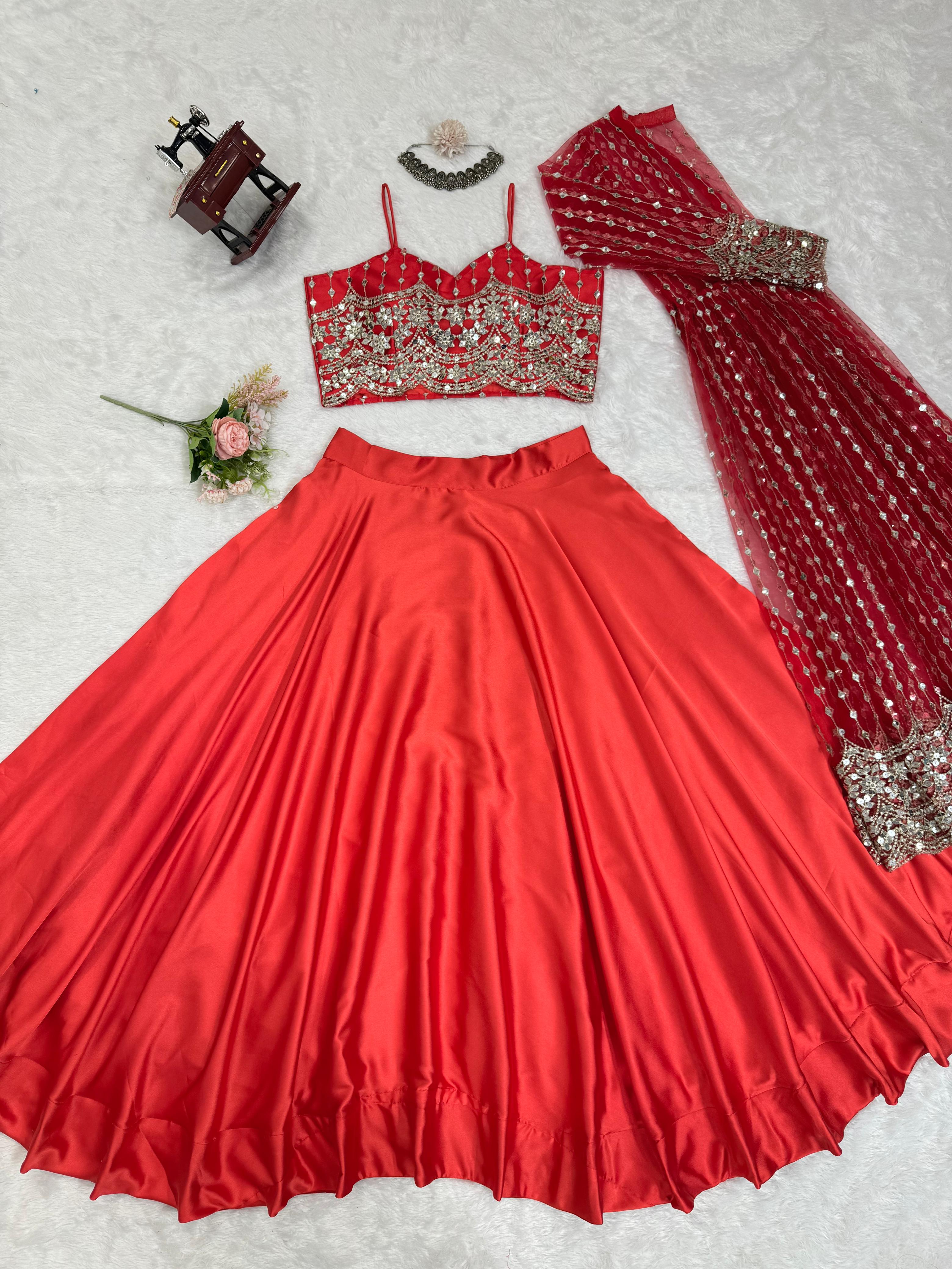 Beautiful Festival Wear Red  Indo Western Lehenga Choli