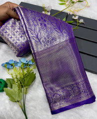 Beautiful Banarsi Hand-loom Silver Tissue Zari Silk Saree