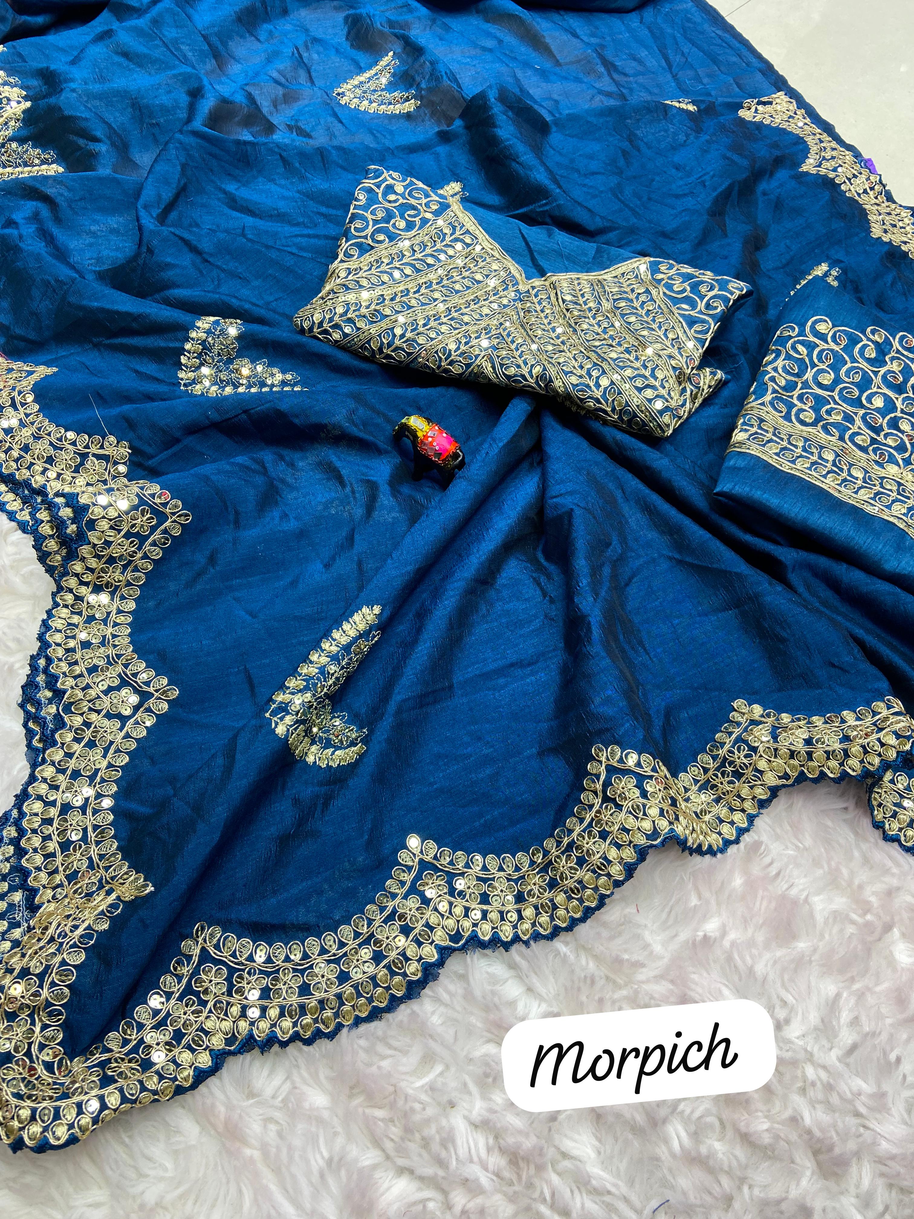 Beautiful Vichitra Silk Coding And Sequence Work Saree