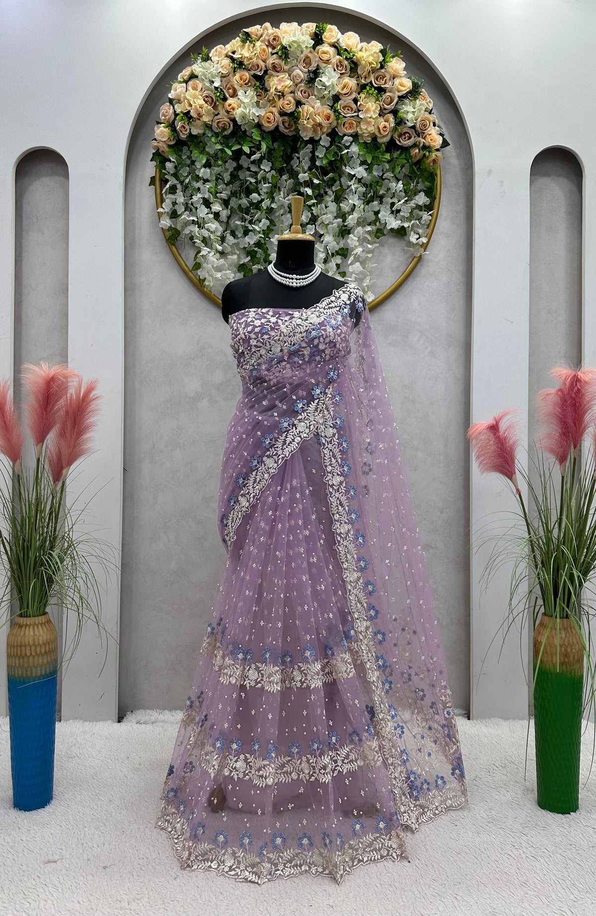 Lovely Lavender Colour Soft Net Partywear Saree