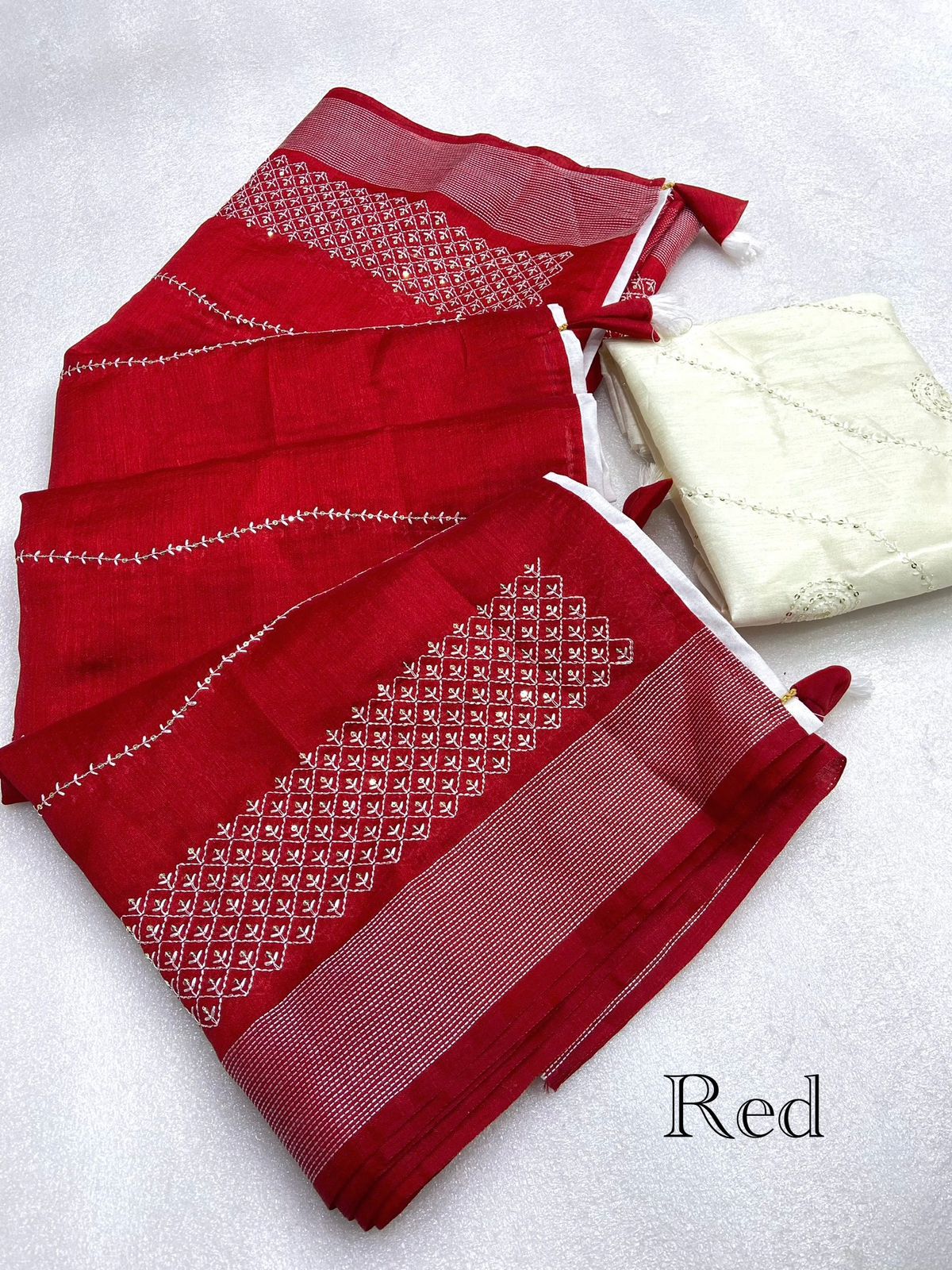 Beautiful Crystal Cotton Seqance Work With Rich Pallu Saree