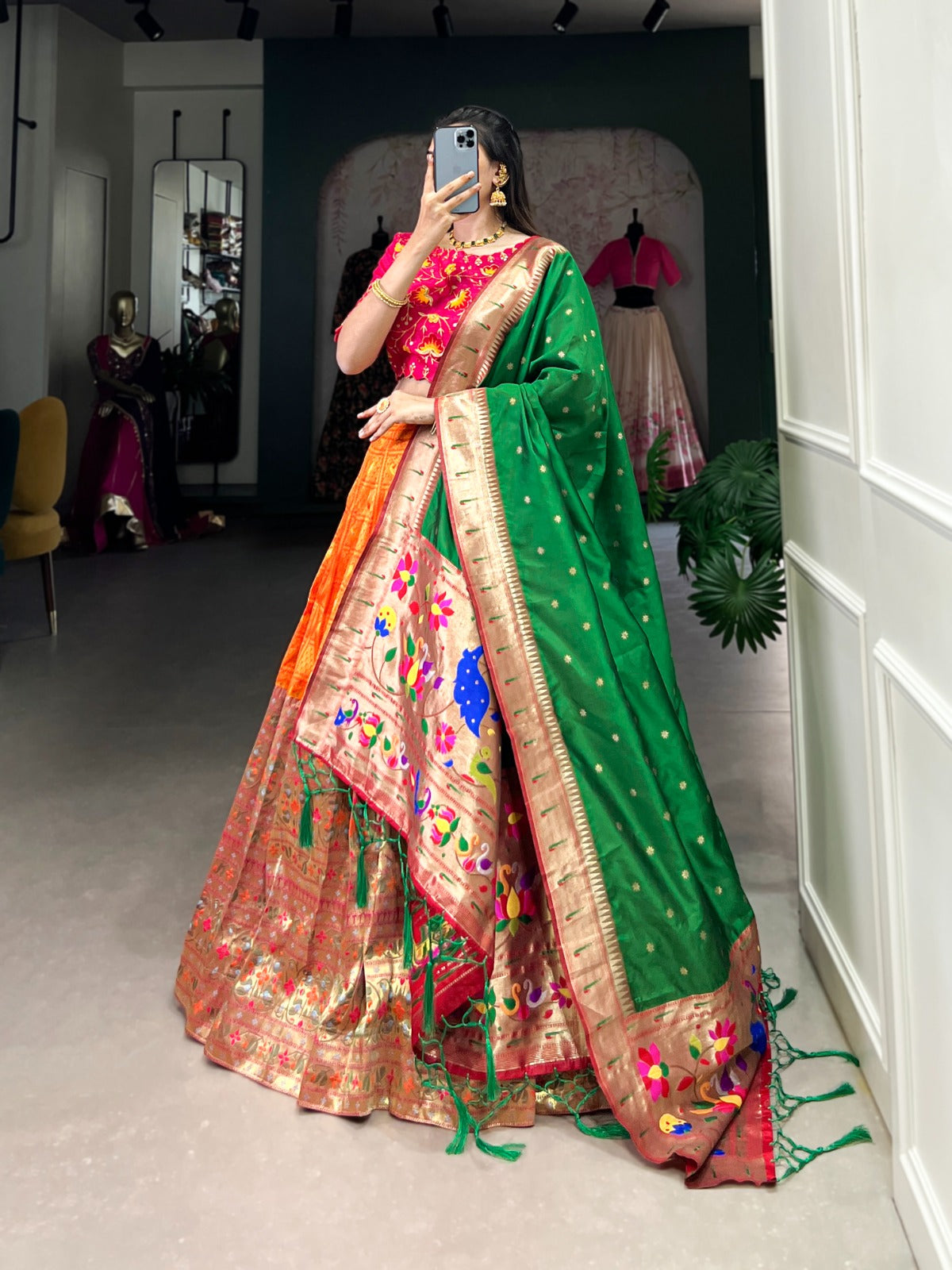 Traditional Jacquard Paithani Zari Weaving Work Lehenga Choli