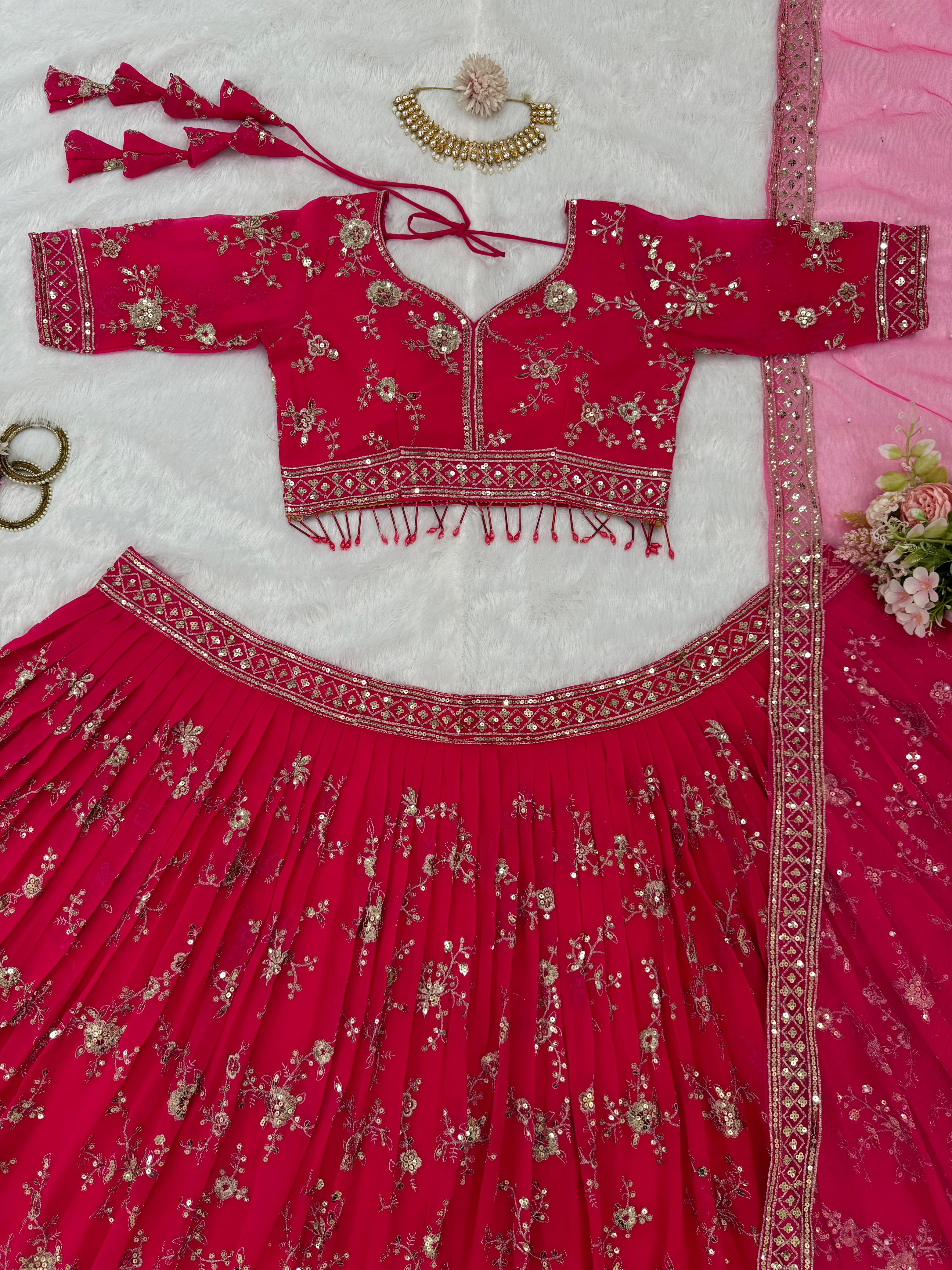 Majestic Pink Georgette Thread & Sequence Work Lehenga Choli