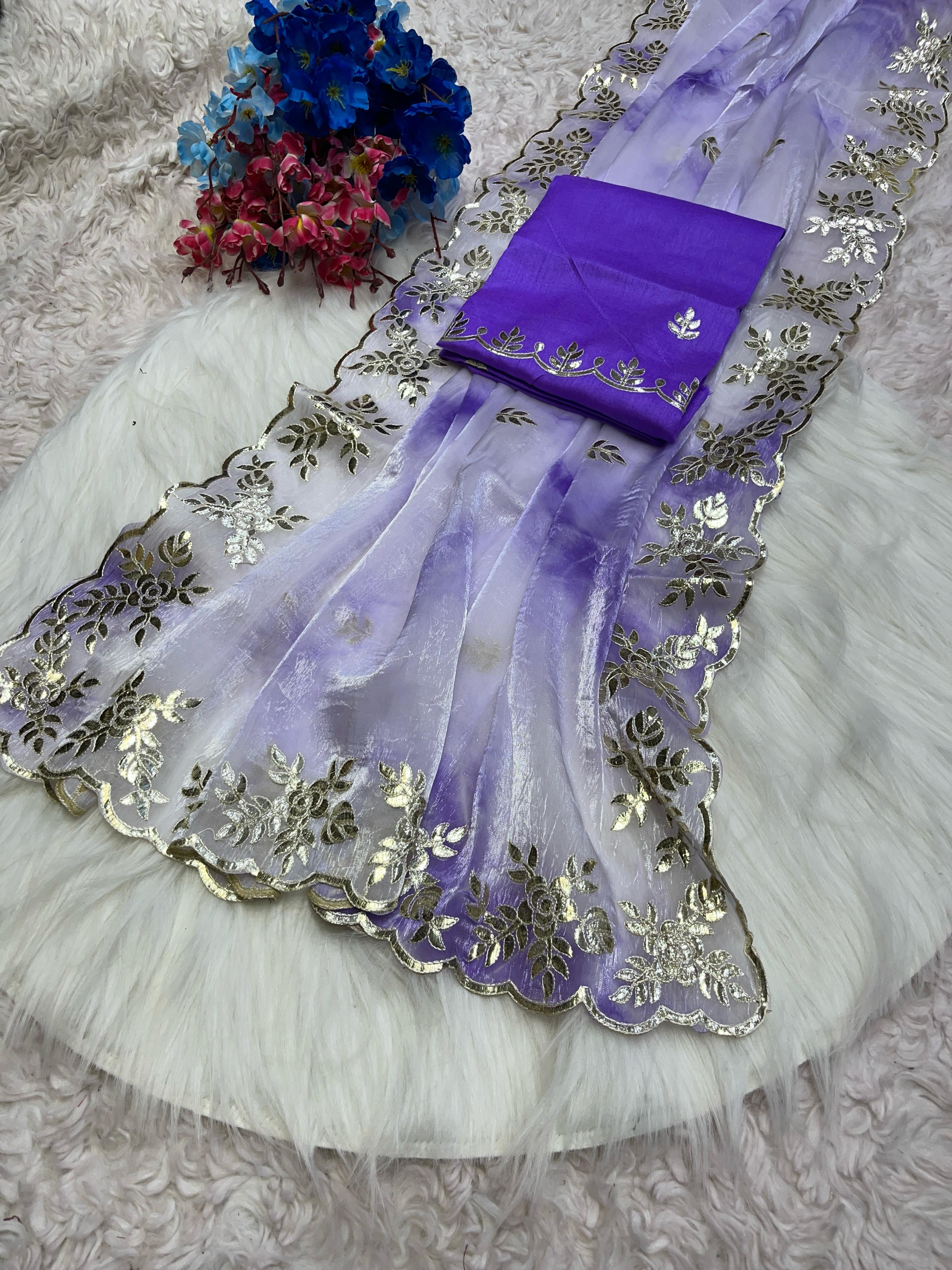 Beautiful Soft Satin Jimmy choo Shibori Designer Saree