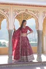 Designer Pure Viscose Jacquard Fabric With Embroidered Sequence Work Lehenga Choli