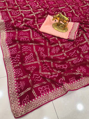 Beautiful Georgette Foli Printed Saree With Thread Zari Work Border