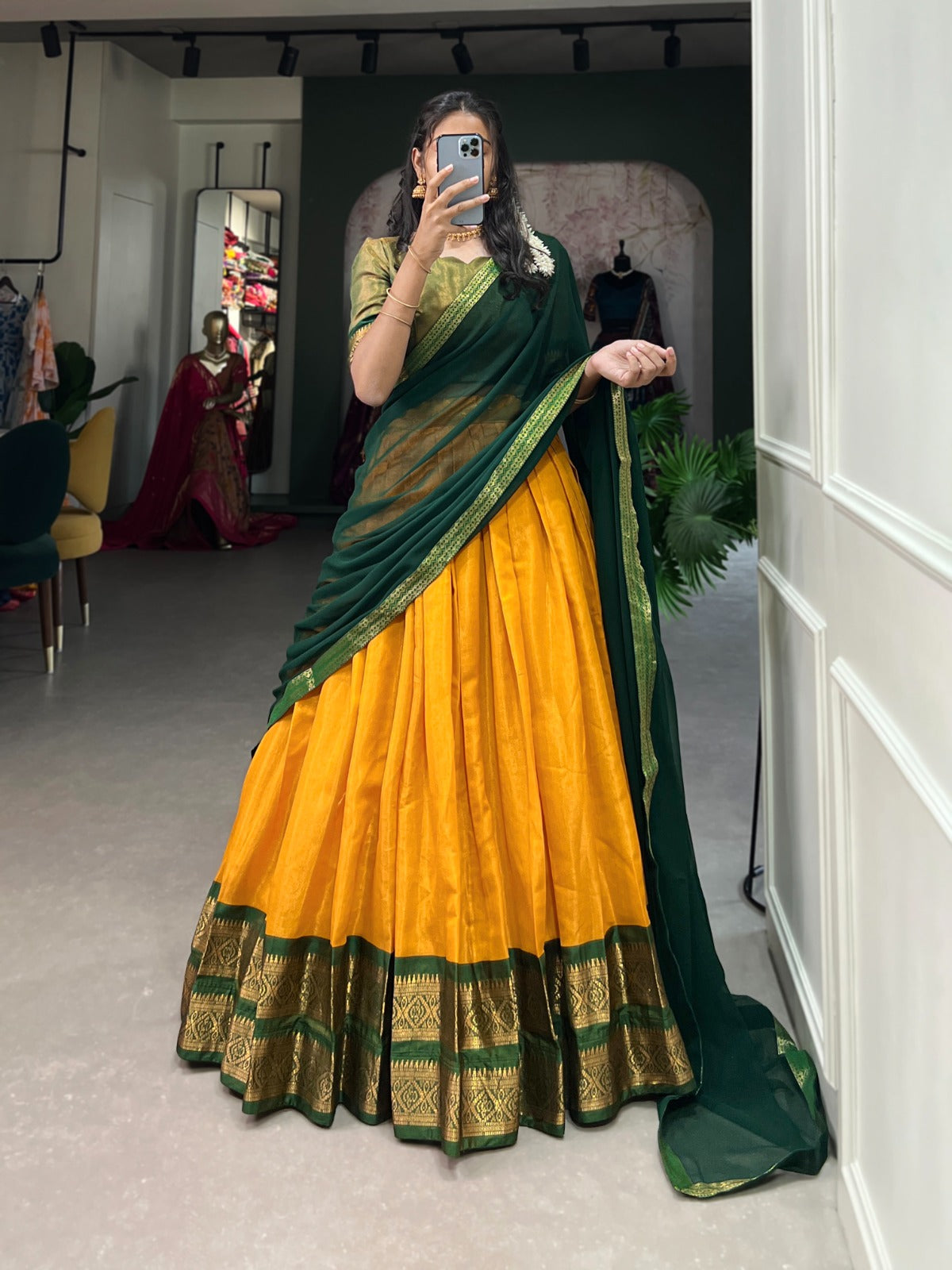 South Indian Style Kanchipuram Silk Work Lehenga Choli