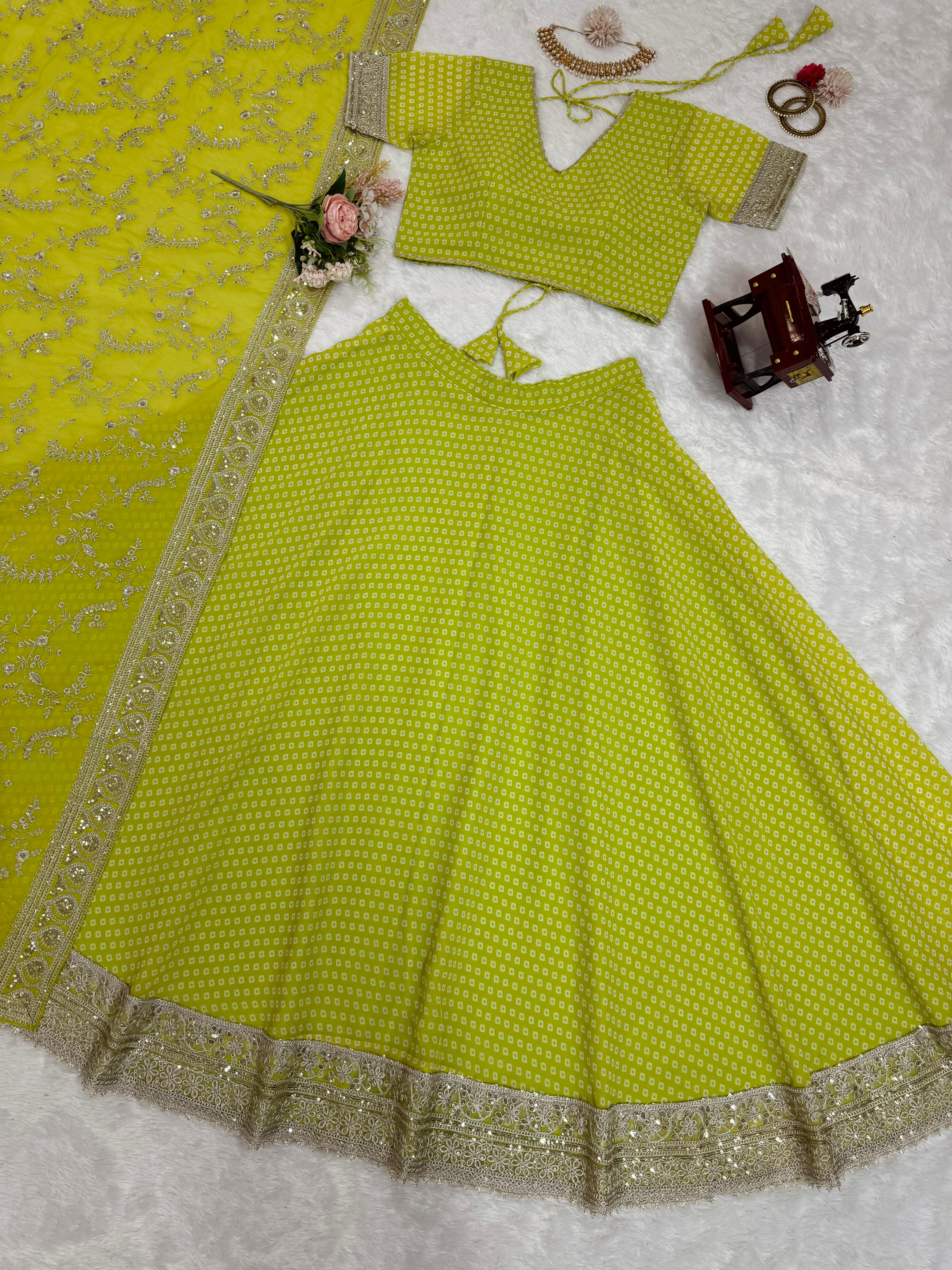 Mesmerizing Parrot Green Georgette Lehenga Choli