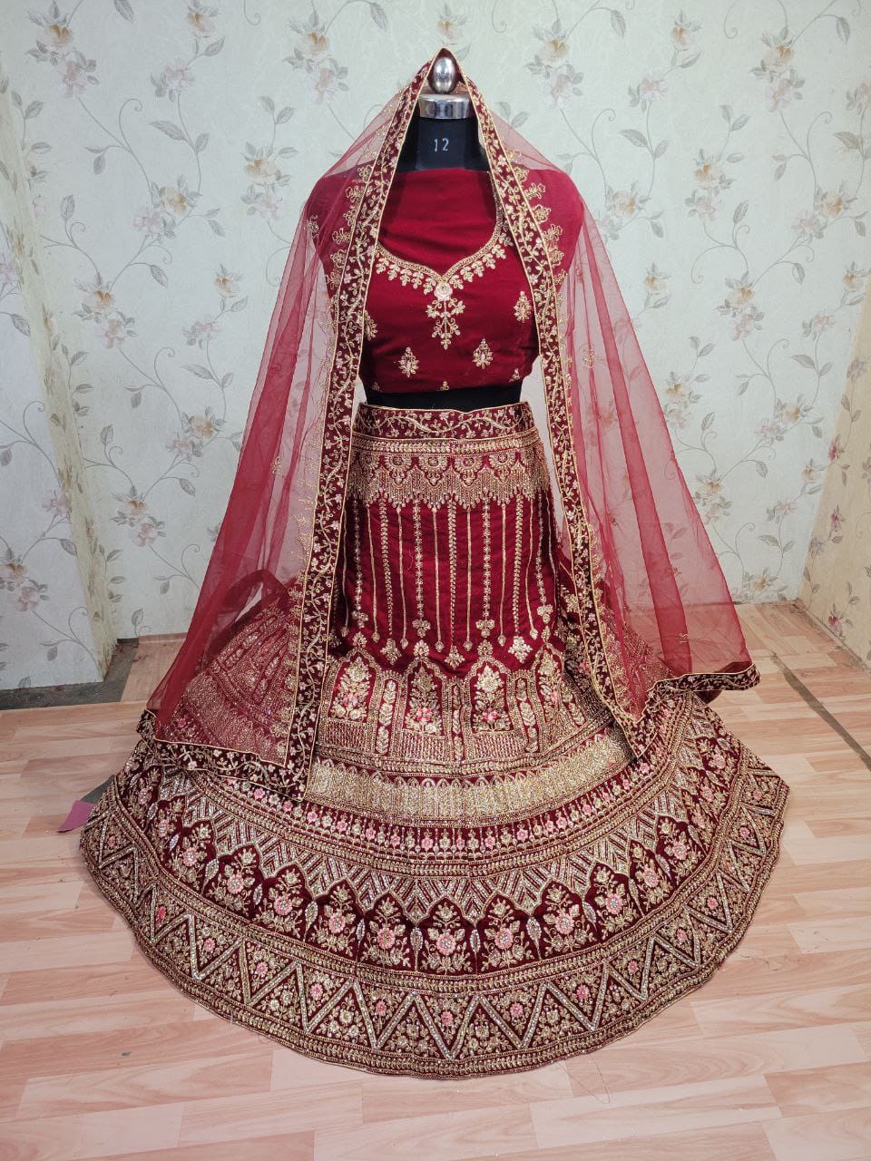 Beautiful Designer Diamond Cut Work Velvet Lehenga Choli