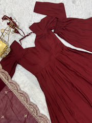 Awesome Maroon Beautiful Ready To Wear Anarkali Gown