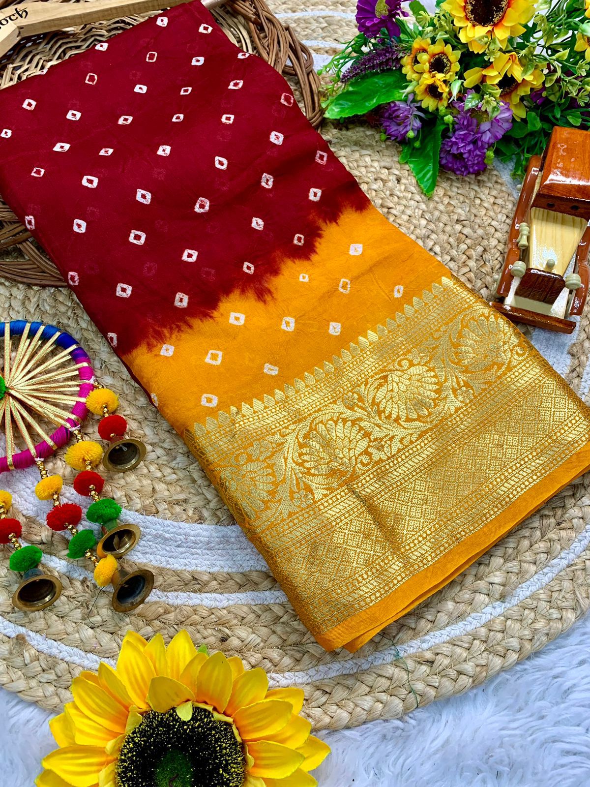 Beautiful Cotton Silk Kanjivaram Bandhani Saree