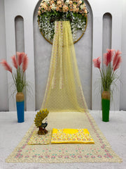 Attractive Yellow colour Beautiful Designer Soft Net Saree