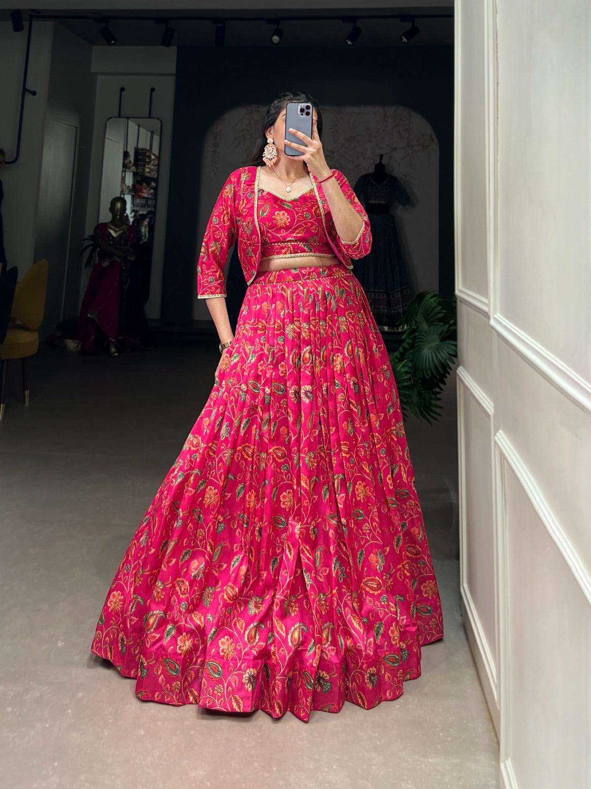 Festival Special Pink Tradition Touch Of Elegance Tussar silk Floral Printed Lehenga Choli