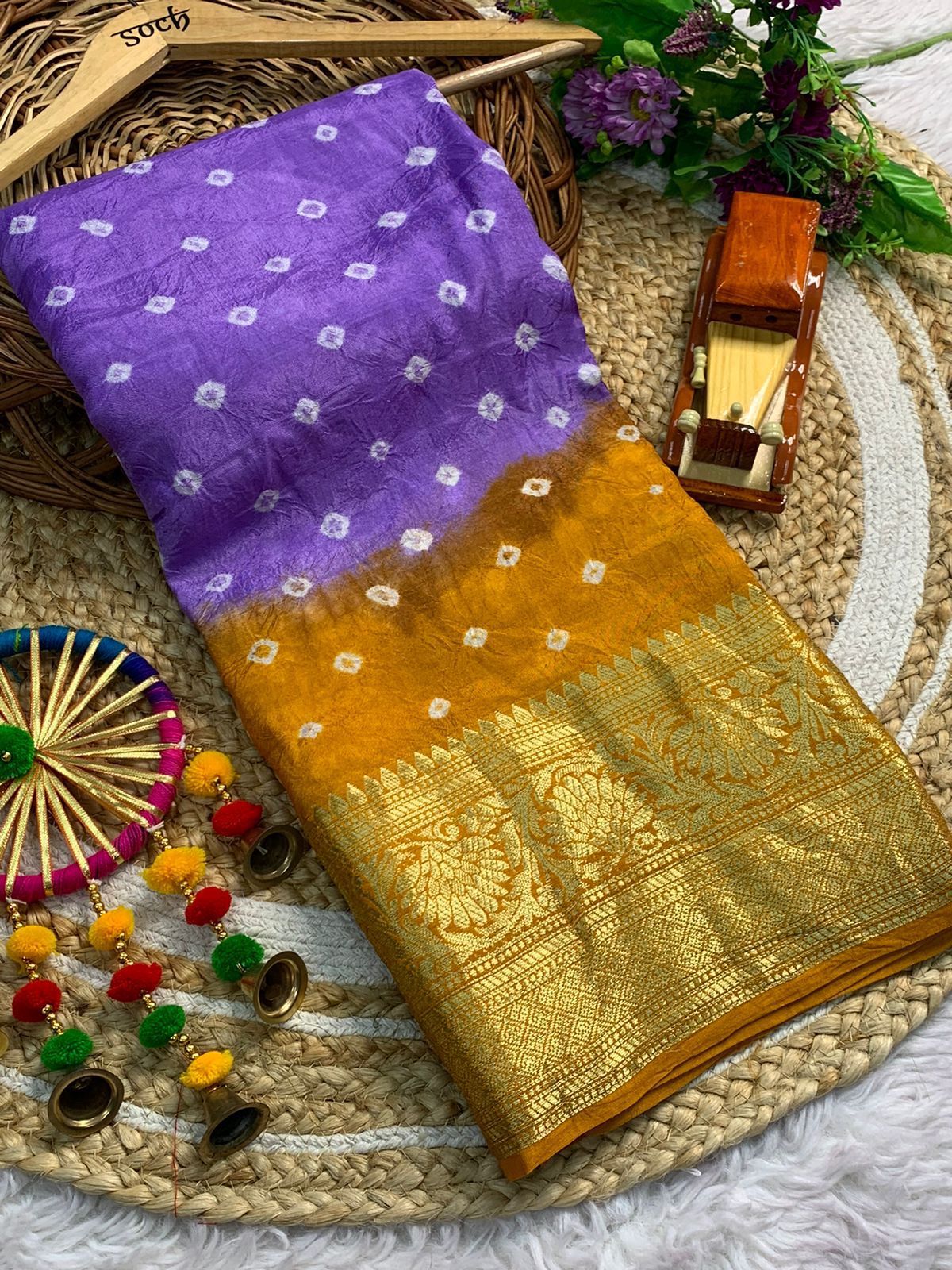 Beautiful Cotton Silk Kanjivaram Bandhani Saree