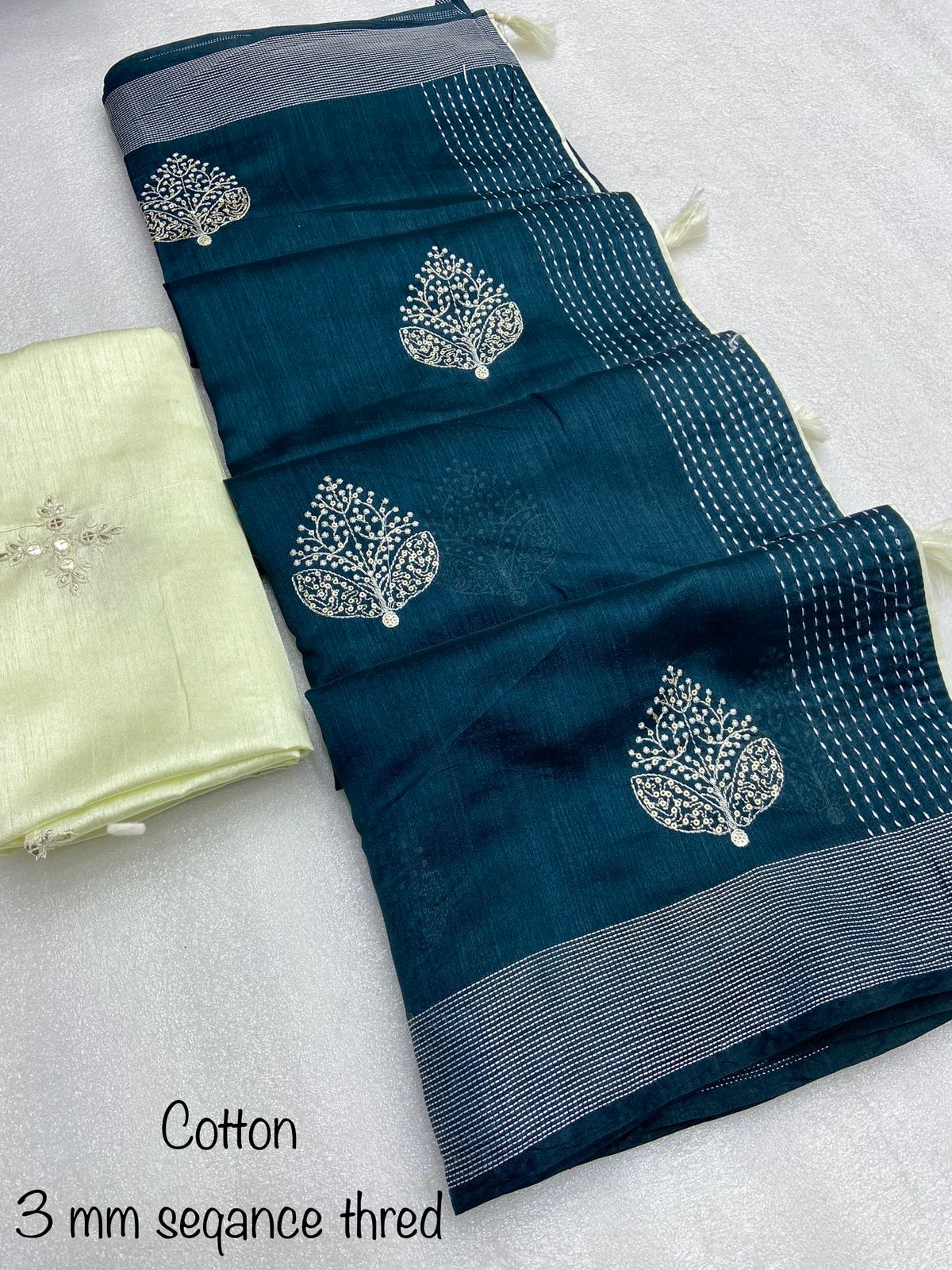 Beautiful Crystal Cotton Work Saree