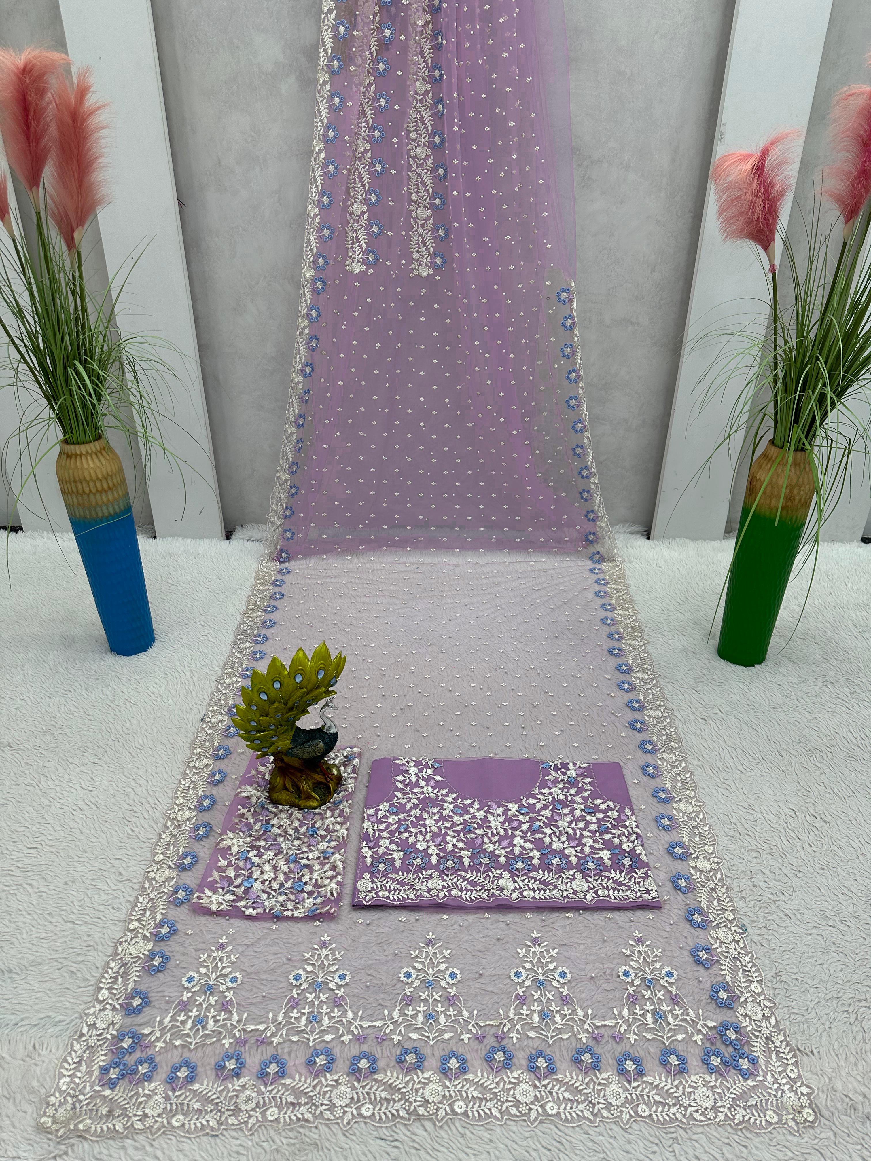 Lovely Lavender Colour Soft Net Partywear Saree