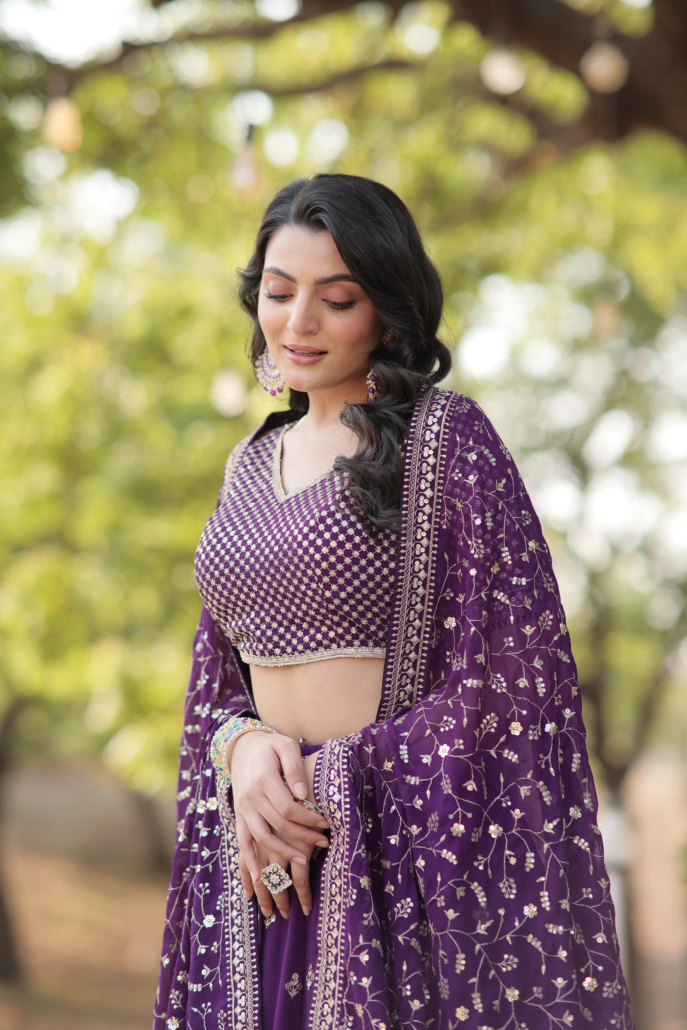 Purple Masterpiece Blooming Sequence Thread & Embroidery Work Lehenga Choli